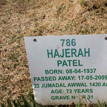 PATEL Hajerah 1937-2009