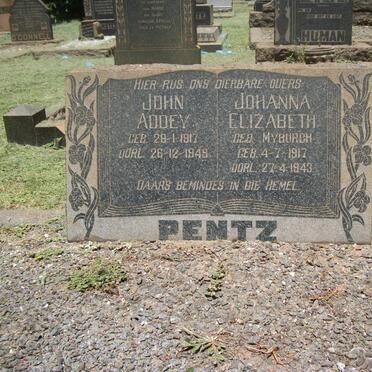 PENTZ John Addey 1917-1948 &amp; Johanna Elizabeth MYBURGH 1917-1943