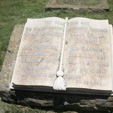 PHARAOH Annie Margaret nee PRETORIUS 1892-1937 :: EVENWEL Velia Erilda 1908-1940