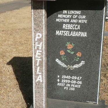 PHETLA Rebecca Matselabarwa 1940-1999