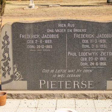 PIETERSE Frederick Jacobus 1868-1963 :: PIETERSE Frederick Jacobus 1891-1951 :: PIETERSE Paul Lodewyk Zietsman  1901-1956