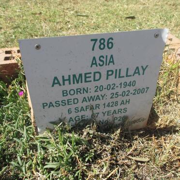 PILLAY Asia Ahmed 1940 - 2007