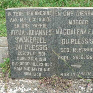 PLESSIS Jozua Johannes Swanepoel, du 1901-1961 &amp; Magdalena E.M.S. 1906-1966