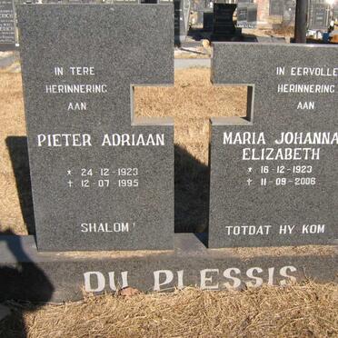 PLESSIS Pieter Adriaan, du 1923-1995 &amp; Maria Johanna Elizabeth 1923-2006