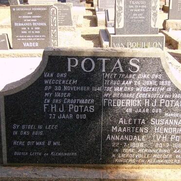 POTAS F.H.J. -1941 :: POTAS Frederick H.J. -1938 :: ANNANDALE Aletta Susanna Maartens Hendrikz  formerly POTAS 1896-1962