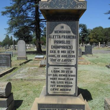 PRINSLOO Aletta Francina nee HUMPRIES 1875-1935