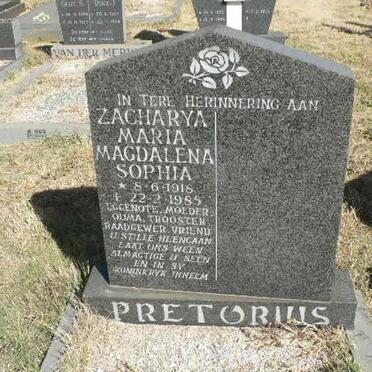 PRETORIUS Zacharya Maria Magdalena Sophia 1918-1985
