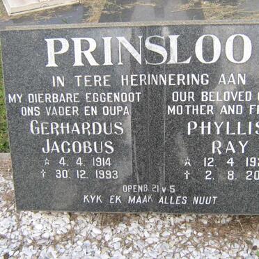 PRINSLOO Gerhardus Jacobus 1914-1993 &amp; Phyllis Ray 1922-2012