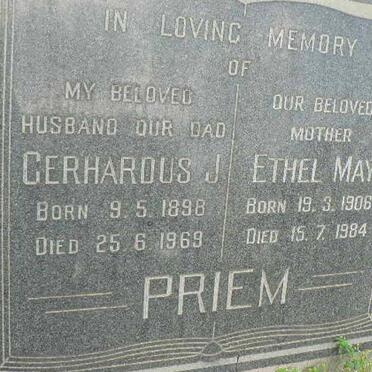 PRIEM Gerhardus J. 1898-1969 &amp; Ethel May 1906-1984