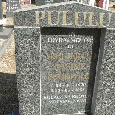 PULULU Archibald Ntsime Phoofolo 1920-2003