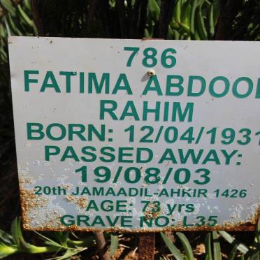 RAHIM Fatima Abdool 1931-2003