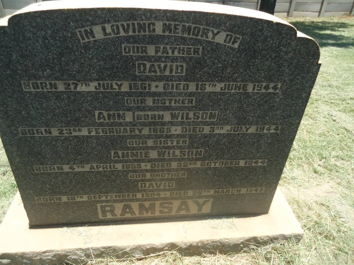 RAMSEY David 1861-1944 &amp; Ann WILSON -1944 :: RAMSAY Annie 1885-1944 :: RAMSEY David 1904-1945