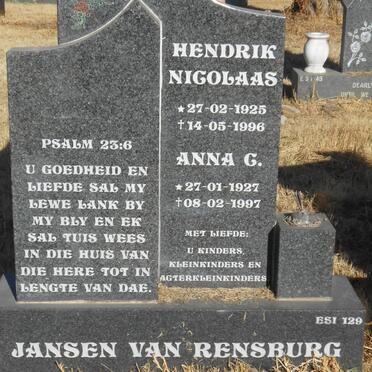 RENSBURG Hendrik Nicolaas, Jansen van 1927-1997