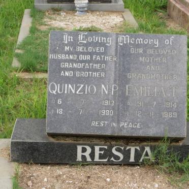 RESTA Quinzio N.P. 1913-1980 &amp; Emilia T. 1914-1989