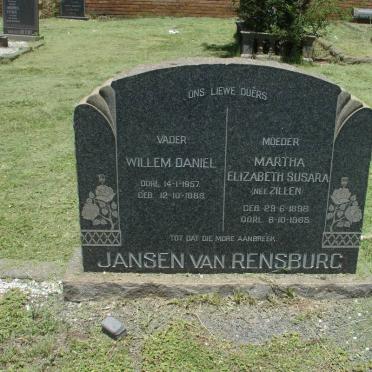RENSBURG Willem Danie, Janse van 1886-1957 &amp; Martha Elizabeth Susara ZILLEN 1996-1965