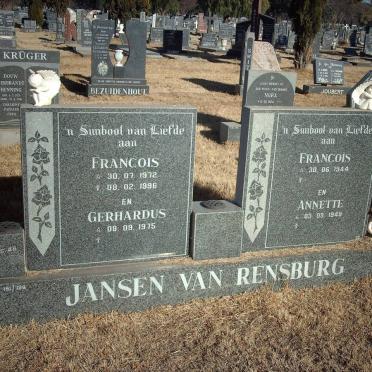 RENSBURG Francois, Jansen van 1944- &amp; Annette 1949- :: Francois 1972-1996 :: Gerhardus 1975-