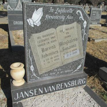 RENSBURG Barend Johannes, Janse van 1919-1988 &amp; Magdalena Susanna 1924-2001