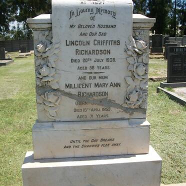 RICHARDSON Lincoln Griffiths -1938 &amp; Millicent Mary Ann D? -1953
