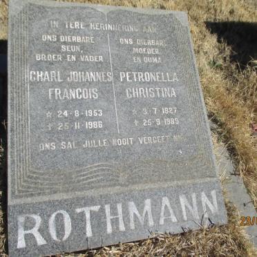 ROTHMANN Charl Johannes Francois 1953-1986 &amp; Petronella Christina 1927-1989