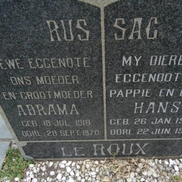 ROUX Hans, le 1909-1981 &amp; Abrama 1918-1970