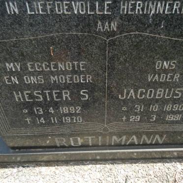 ROTHMANN Jacobus J. 1890-1981 &amp; Hester S. 1892-1970