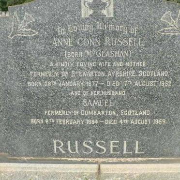 RUSSELL Samuel 1864-1959 &amp; Anne Conn McGLASHAN 1877-1952