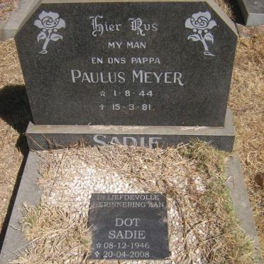 SADIE Paulus Meyer 1944-1981 &amp; Dot 1946-2008