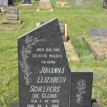 SCHEEPERS Johanna Elizabeth nee DE CLERQ 1922-1980
