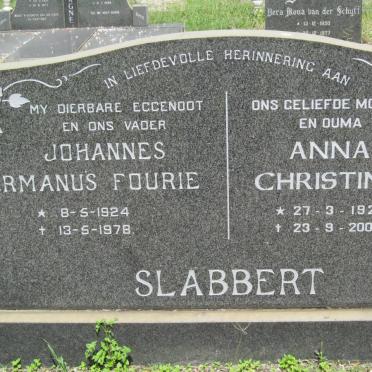 SLABBERT Johannes Hermanus Fourie 1924-1978 &amp; Anna Christina 1921-2000