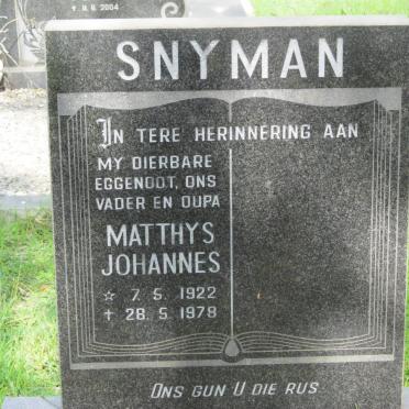 SNYMAN Matthys Johannes 1922-1978