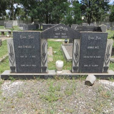SNYMAN Matheus J. 1891-1954 &amp; Anna M.S. DU TOIT 1893-1954