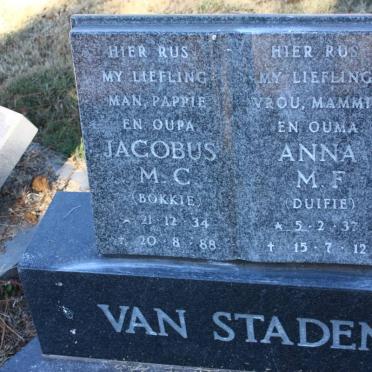 STADEN Jacobus M.C., van 1934-1988 &amp; Anna M.F. 1937-2012