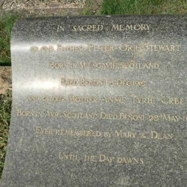 STEWART Peter Orr -1916 &amp; Anne Tyrie Cree -1931