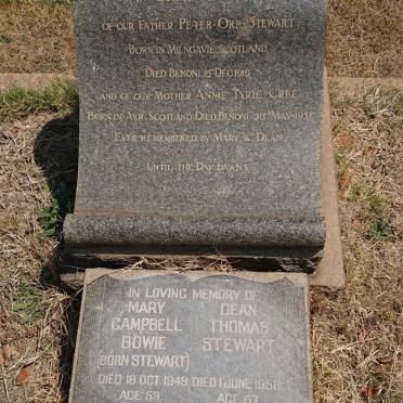 STEWART Peter Orr -1916 &amp; Annie Tyrie Cree -1931 :: BOWIE Mary Campbell nee STEWART -1949 :: STEWART Dean Thomas -1958