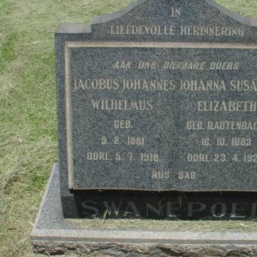 SWANEPOEL Jacobus Johannes Wilhelmus 1881-1918 &amp; Johanna Susanna Elizabeth RAUTENBACH 1883-1927