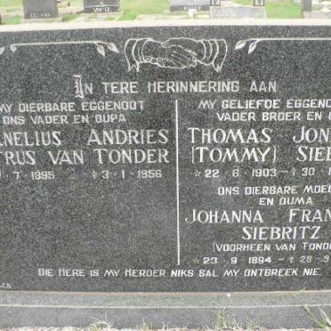 TONDER Cornelius Andries Petrus, van 1895-1956 :: SIEBRITZ Thomas Jonathan 1903-1980 &amp; Johanna Francina voorheen VAN TONDER 
