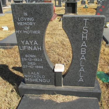 TSHABALALA Yaya Lifinah 1923-1998