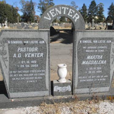 VENTER A.G. 1915-2003 &amp; Martha Magdalena 1916-1994