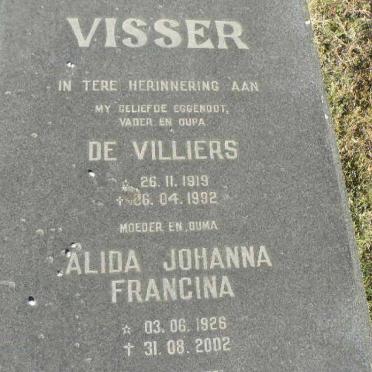 VISSER de Villiers 1919-1992 &amp; Alida Johanna Francina 1926-2002