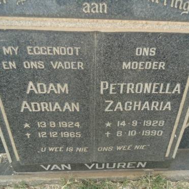 VUUREN Adam Adriaan, van 1924-1965 &amp; Petronella Zagharia 1928-1990