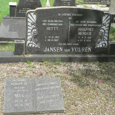 VUUREN Johannes Hendrik, Jansen van 1913-1978 &amp; Hetty 1912-1997 :: JANSEN VAN VUUREN Max 19??-1991
