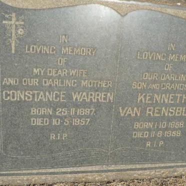 WARREN Constance 1887-1957 :: VAN RENSBURG Kenneth 1958-1959