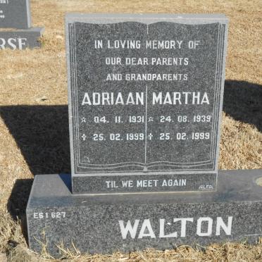 WALTON Adriaan 1931-1999 &amp; Martha 1939-1999