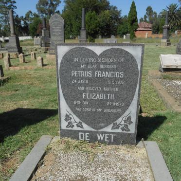 WET Petrus Francois, de 1918-1972 &amp;  Elizabeth 1910-1973
