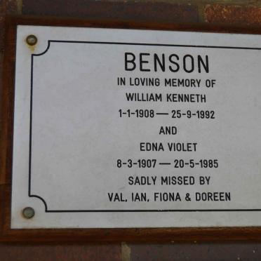 BENSON William Kenneth 1908-1992 &amp; Edna Violet 1907-1985
