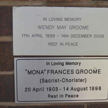 GROOME Mona Frances 1903-1998 :: GROOME Wendy May 1939-2006