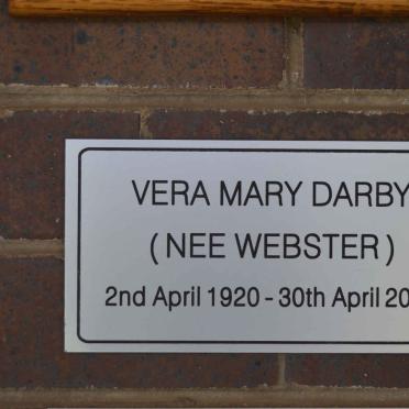 DARBY Vera Mary nee WEBSTER 1920-2015
