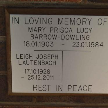 DOWLING Mary Prisca Lucy, BARROW 1903-1984 :: LAUTENBACH Leigh Joseph 1926-2011