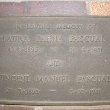 PASCUAL Vincent Manual 1893-1981 &amp; Laura Fanny HULLEY 1893-1981