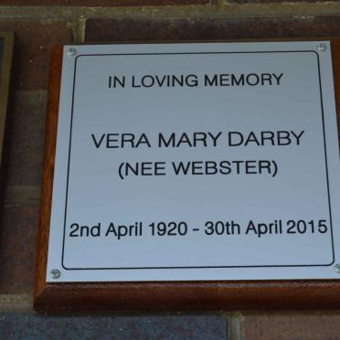 DARBY Vera Mary nee WEBSTER 1920-2015